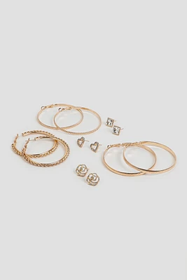 Ardene 6-Pack of Heart & Flower Earrings in Gold | Stainless Steel