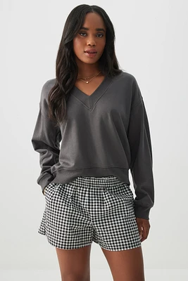 Ardene French Terry V-Neck Sweatshirt in Dark Grey | Size | Polyester/Cotton