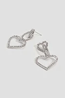 Ardene Rhinestone Link Heart Drop Earrings in Silver | Stainless Steel