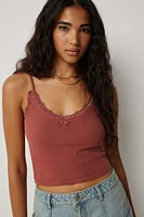 Ardene Pointelle Lace Trim Tank in Spice | Size | 100% Cotton