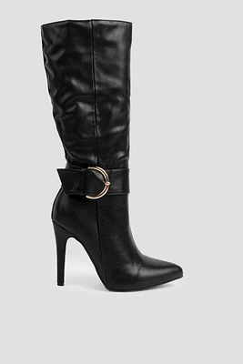 Ardene Tall Stiletto Boots in Black | Size | Faux Leather | Eco-Conscious