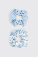 Ardene 2-Pack Seashell & Solid Scrunchies in Light Blue