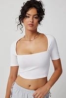 Ardene Crop Square Neck T-Shirt in White | Size | Cotton/Elastane