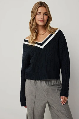 Ardene Short Cable Knit Sweater in Dark Blue | Size | Polyester/Spandex