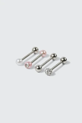 Ardene 4-Pack Embellished Tongue Piercings in Silver