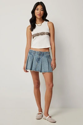 Ardene Pleated Mini Denim Skirt in Light Blue | Size | 100% Cotton