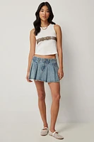 Ardene Pleated Mini Denim Skirt in Light Blue | Size | 100% Cotton