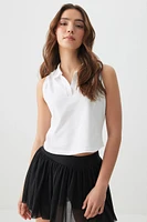 Ardene Sleeveless Fitted Polo in White | Size | Cotton/Elastane | Eco-Conscious