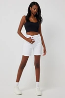 Ardene High Rise Long Denim Shorts in White | Size | Cotton/Elastane