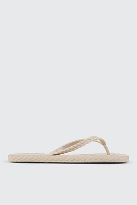 Ardene Braided Flip-Flops Sandals in Beige | Size