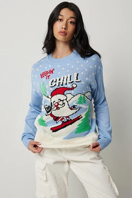 Ardene Ugly Christmas Sweater in Light Blue | Size | 100% Acrylic