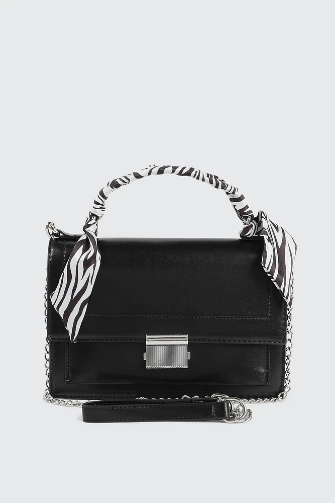 Ardene Small Tote Bag with Scarf Detail in Black | 100% Recycled Polyester/Faux Leather | Eco-Conscious