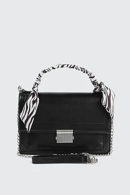Ardene Small Tote Bag with Scarf Detail in Black | 100% Recycled Polyester/Faux Leather | Eco-Conscious