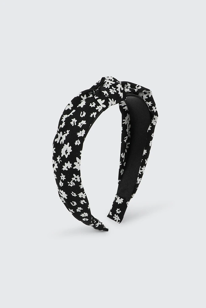 Ardene Ditsy Floral Knotted Headband in Black | Polyester