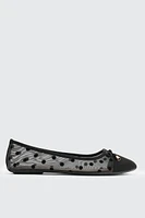 Ardene Polka Dot Mesh Ballet Flats in Black | Size | Faux Leather
