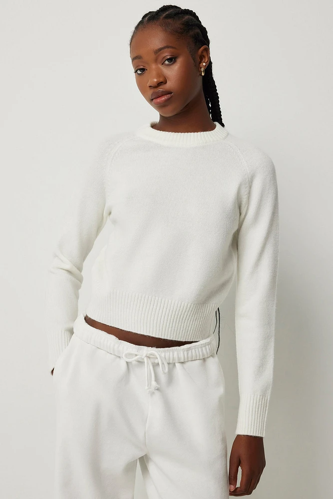 Ardene Short Ragaln Crew Neck Sweater in White | Size | Polyester/Nylon