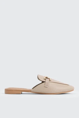 Ardene Mules with Gold Buckle in Beige | Size | Eco-Conscious