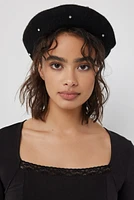 Ardene Rhinestone Embellished Beret in Black | Polyester