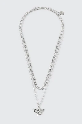 Ardene Two-Row Necklace with Angel Pendant in Silver