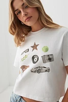 Ardene Printed Crop T-Shirt in White | Size | 100% Cotton