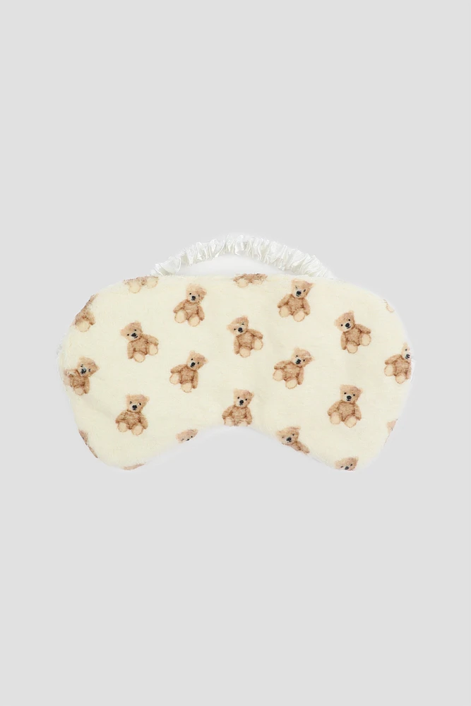 Ardene Teddy Bear Sleep Mask in Beige | Polyester