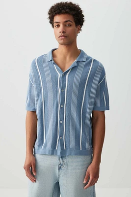 Ardene Man Striped Knitted Short Sleeve Shirt For Men in | Size | Cotton