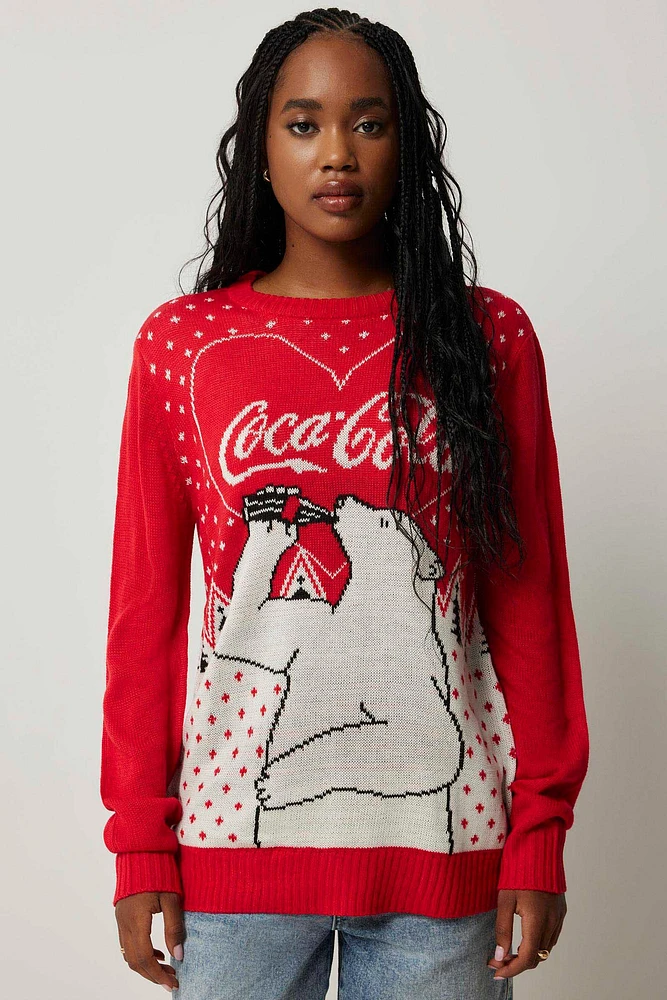 Ardene Polar Bear Ugly Christmas Sweater in Red | Size | 100% Acrylic