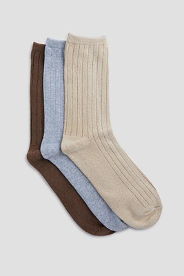 Ardene 3-Pack Washed Cotton Crew Socks in Beige | Polyester/Cotton/Elastane