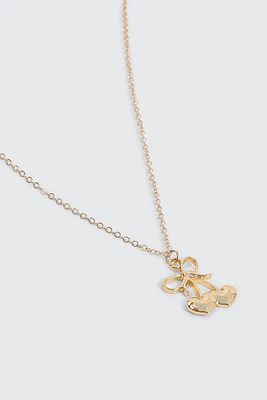 Ardene Cherry Bow Necklace in Gold