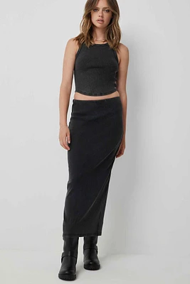 Ardene Acid Wash Maxi Skirt with Slit in Black | Size | Cotton/Elastane