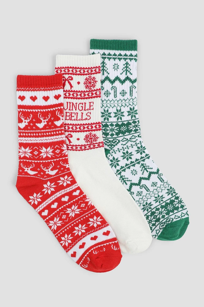 Ardene 3-Pack Holiday Crew Socks | Polyester/Spandex