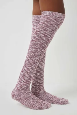 Ardene Marled Over-the-Knee Socks in Burgundy | Polyester/Spandex