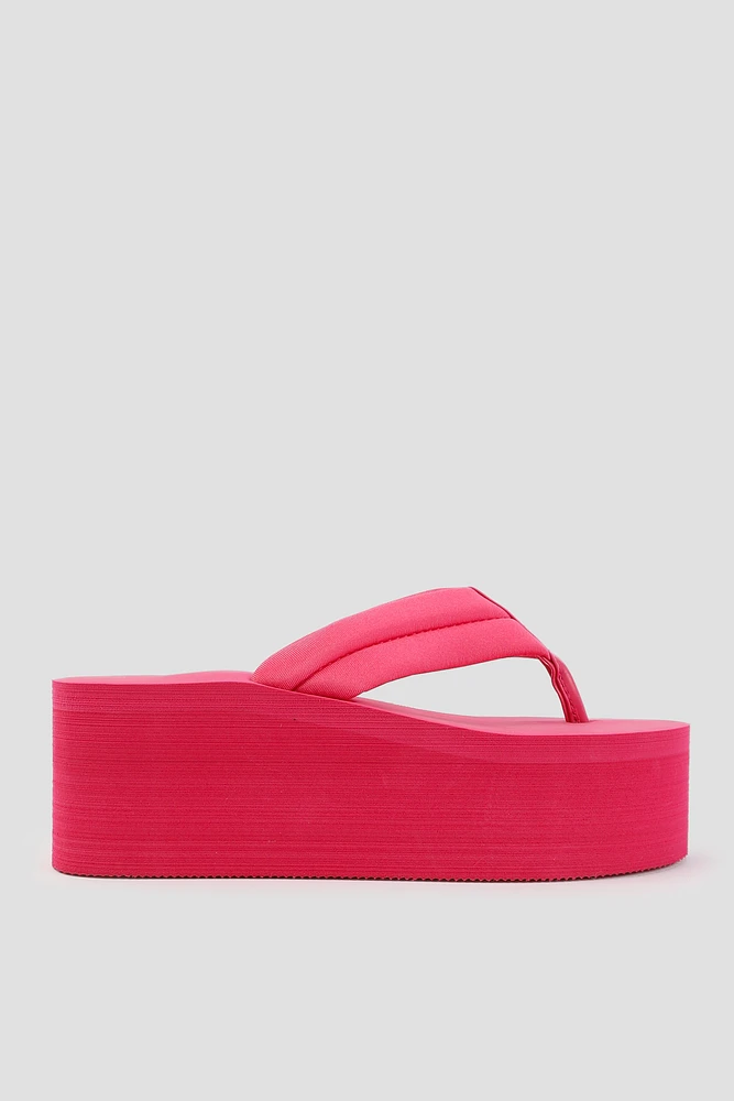 Ardene Puff Strap Wedge Flip Flops Sandals in Pink | Size