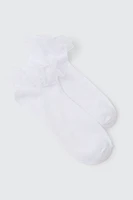 Ardene Chiffon Frill Demi Crew Socks in White | Polyester/Spandex