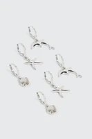 Ardene 3-Pack Ocean Themed Hoop Earrings in Silver | Stainless Steel