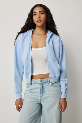 Ardene New York Zip Up Hoodie in Light Blue | Size | Polyester/Cotton | Fleece-Lined
