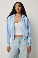 Ardene New York Zip Up Hoodie in Light Blue | Size | Polyester/Cotton | Fleece-Lined