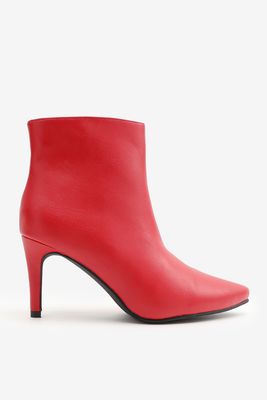 Ardene Stiletto Booties in Red | Size | Faux Leather/Faux Suede/Rubber