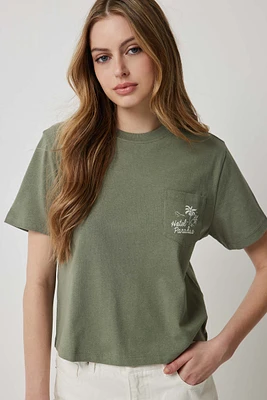 Ardene Print Pocket Crew Neck T-Shirt in Khaki | Size | 100% Cotton