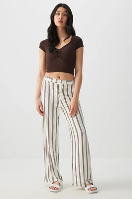Ardene Striped Flowy Pants with Rope Belt in White | Size | Polyester/Spandex