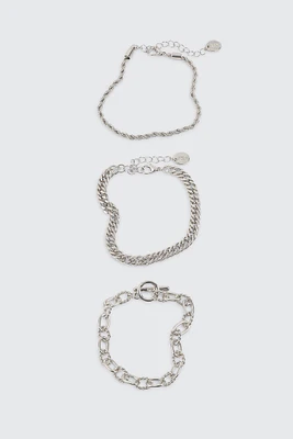Ardene 3-Pack Mixed Chain Bracelets in Silver