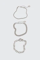 Ardene 3-Pack Mixed Chain Bracelets in Silver