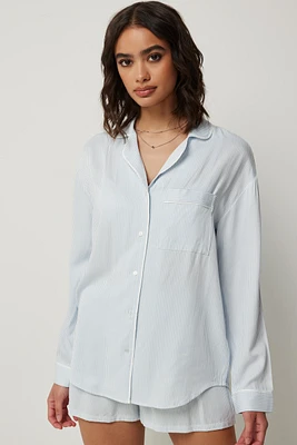 Ardene Pinstriped PJ Shirt in Light | Size | 100% Viscose