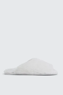 Ardene Faux Fur Slippers in White | Size