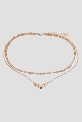 Ardene Two-Row Winged Heart Choker Necklace in Gold