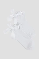 Ardene 2-Pack Demi Crew Socks with Bow Detail in White | Polyester/Spandex