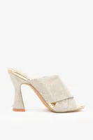 Ardene Glitter Flare Heel Mules in Gold | Size