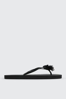 Ardene 3D Flower Flip-Flops Sandals in Black | Size | Eco-Conscious