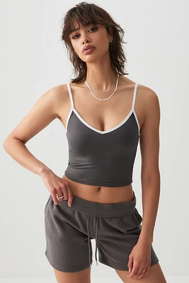 Ardene Ultra Crop Contrast Trim Tank Top in Black Coral | Size | Polyester/Elastane