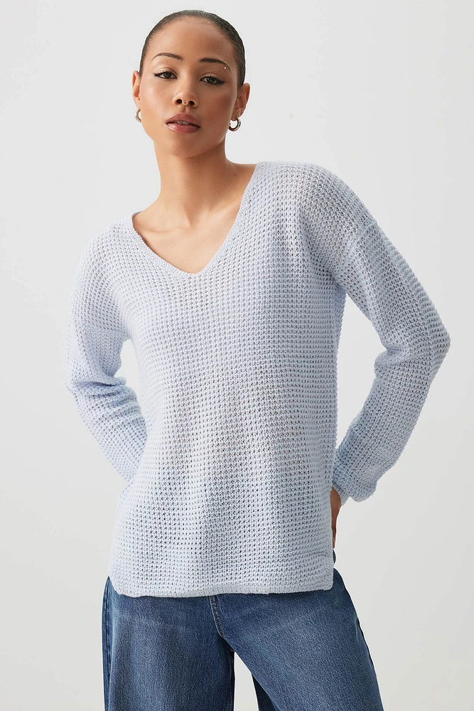Ardene Shaker Stitch V-Neck Sweater in Light | Size | 100% Acrylic